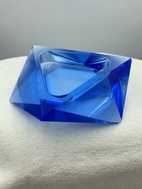 Blue Crystal Glass Decorative Trinket Dish - Home Accents